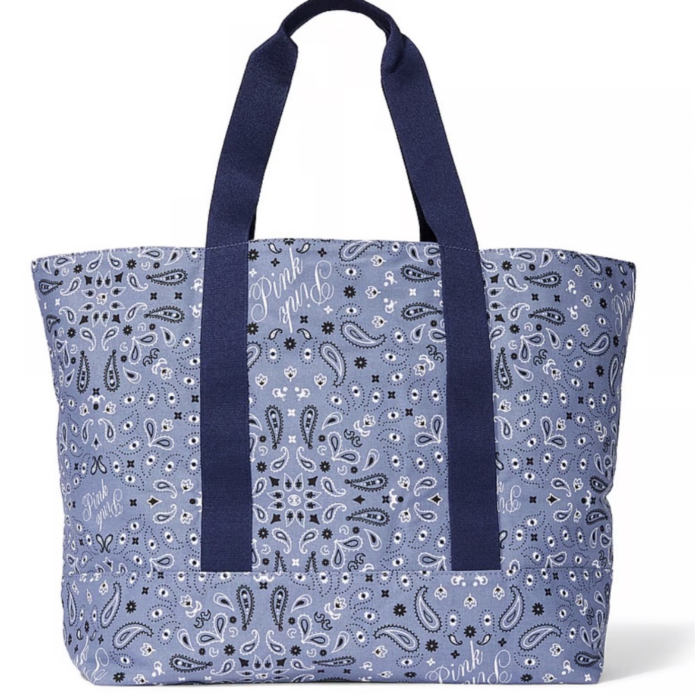 NWT PINK VICTORIA'S SECRET Reversible Canvas Paisley to Navy Tote Bag